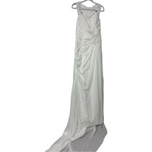 Merry’s White Floor Length Ruched Empire Waist  Wedding Dress Mrkd 12 Measures 8